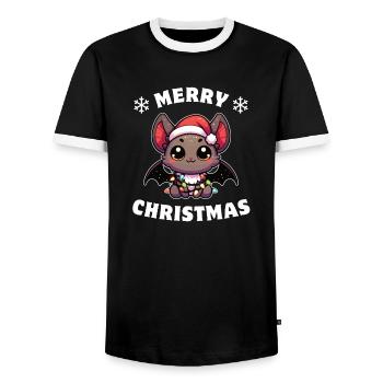 Christmas Fairy Lights Bat - Men's Ringer Shirt - black/white - Front - AI Model Female 172 light (172cm) & AI Model Male 178 light (178cm)