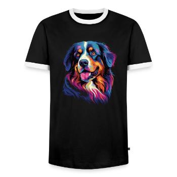 Aquarelle coloré Bouvier bernois - T-shirt contrasté Homme - noir/blanc - Devant - AI Model Female 172 light (172cm) & AI Model Male 178 light (178cm)
