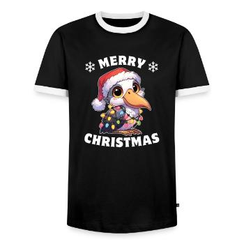 Weihnachten Lichterkette Schuhschnabel - Männer Kontrast-T-Shirt - Schwarz/Weiß - Vorne - AI Model Female 172 light (172cm) & AI Model Male 178 light (178cm)
