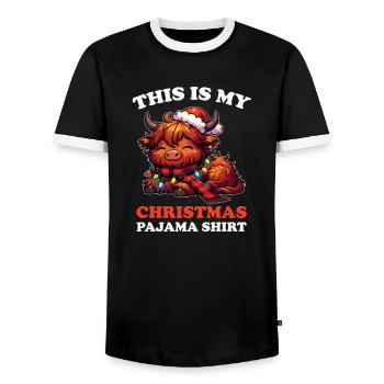 Hochlandrind Weihnachts Schlafanzug Hochlandrinder - Männer Kontrast-T-Shirt - Schwarz/Weiß - Vorne - AI Model Female 172 light (172cm) & AI Model Male 178 light (178cm)