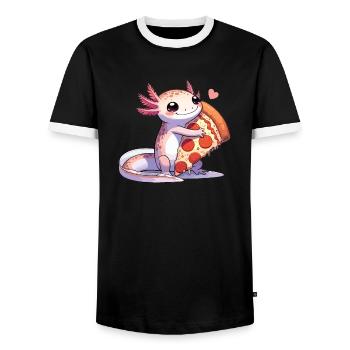 Snaxolotl ou Pizzalotl Axolotl aime la pizza - T-shirt contrasté Homme - noir/blanc - Devant - AI Model Female 172 light (172cm) & AI Model Male 178 light (178cm)