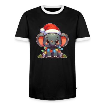 Père Noël chapeau Noël guirlandes lumineuses éléphant - T-shirt contrasté Homme - noir/blanc - Devant - AI Model Female 172 light (172cm) & AI Model Male 178 light (178cm)