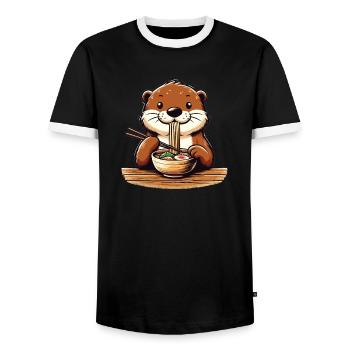 mignonne loutre mange des nouilles ramen loutres ramen ramen - T-shirt contrasté Homme - noir/blanc - Devant - AI Model Female 172 light (172cm) & AI Model Male 178 light (178cm)