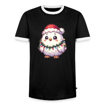 Père Noël chapeau Noël guirlandes lumineuses poulet - T-shirt contrasté Homme - noir/blanc - Devant - AI Model Female 172 light (172cm) & AI Model Male 178 light (178cm)