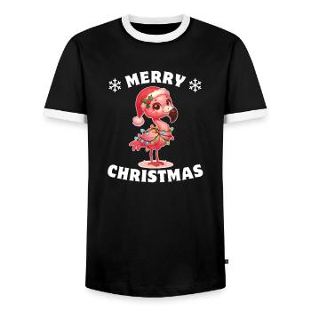 Père Noël chapeau Noël guirlandes lumineuses flamant rose - T-shirt contrasté Homme - noir/blanc - Devant - AI Model Female 172 light (172cm) & AI Model Male 178 light (178cm)