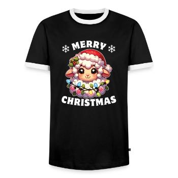 Père Noël chapeau Noël guirlandes lumineuses mouton - T-shirt contrasté Homme - noir/blanc - Devant - AI Model Female 172 light (172cm) & AI Model Male 178 light (178cm)
