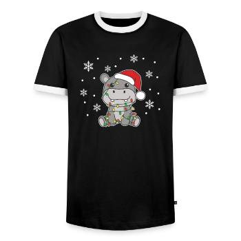 Hippo Christmas Winter Animals Hippos - Men's Ringer Shirt - black/white - Front - AI Model Female 172 light (172cm) & AI Model Male 178 light (178cm)