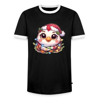 Père Noël chapeau Noël guirlandes lumineuses poulet - T-shirt contrasté Homme - noir/blanc - Devant - AI Model Female 172 light (172cm) & AI Model Male 178 light (178cm)