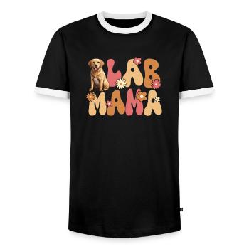 Labrador Retriever Groovy Lab Mom - Men's Ringer Shirt - black/white - Front - AI Model Female 172 light (172cm) & AI Model Male 178 light (178cm)