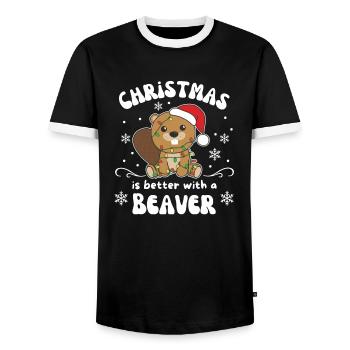 Christmas is better with a beaver - Men's Ringer Shirt - black/white - Front - AI Model Female 172 light (172cm) & AI Model Male 178 light (178cm)