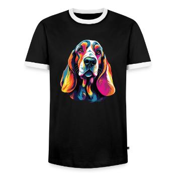 Aquarelle coloré Basset Hound - T-shirt contrasté Homme - noir/blanc - Devant - AI Model Female 172 light (172cm) & AI Model Male 178 light (178cm)