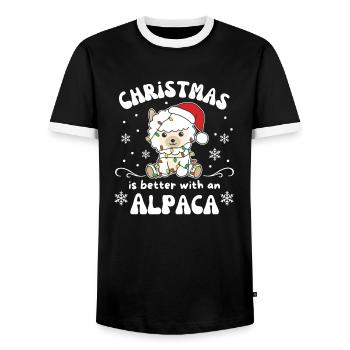 Christmas is better with an alpaca - Men's Ringer Shirt - black/white - Front - AI Model Female 172 light (172cm) & AI Model Male 178 light (178cm)