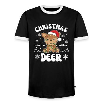 Noël, c’est mieux avec un chevreuil - T-shirt contrasté Homme - noir/blanc - Devant - AI Model Female 172 light (172cm) & AI Model Male 178 light (178cm)