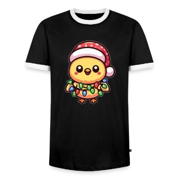 Santa Hat Christmas Fairy Lights Chick - Men's Ringer Shirt - black/white - Front - AI Model Female 172 light (172cm) & AI Model Male 178 light (178cm)
