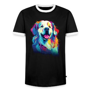 Watercolor Colorful Pyrenean Mountain Dog - Men's Ringer Shirt - black/white - Front - AI Model Female 172 light (172cm) & AI Model Male 178 light (178cm)