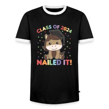 Kids Class of 2024 nailed it Pferd - Männer Kontrast-T-Shirt - Schwarz/Weiß - Vorne - AI Model Female 172 light (172cm) & AI Model Male 178 light (178cm)