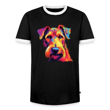Aquarelle colorée Airedale Terrier - T-shirt contrasté Homme - noir/blanc - Devant - AI Model Female 172 light (172cm) & AI Model Male 178 light (178cm)