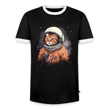 red cat in astronaut suit in space - Men's Ringer Shirt - black/white - Front - AI Model Female 172 light (172cm) & AI Model Male 178 light (178cm)