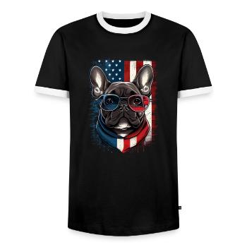 4 juillet Bouledogue français américain drapeau des États-Unis - T-shirt contrasté Homme - noir/blanc - Devant - AI Model Female 172 light (172cm) & AI Model Male 178 light (178cm)