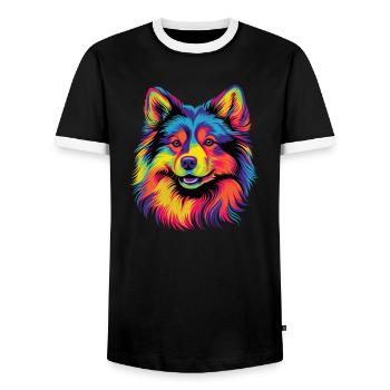 Wasserfarben Farbenfroher Finnischer Lapphund - Männer Kontrast-T-Shirt - Schwarz/Weiß - Vorne - AI Model Female 172 light (172cm) & AI Model Male 178 light (178cm)