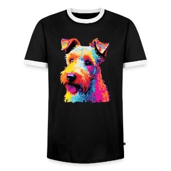 Aquarelle colorée Lakeland Terrier - T-shirt contrasté Homme - noir/blanc - Devant - AI Model Female 172 light (172cm) & AI Model Male 178 light (178cm)