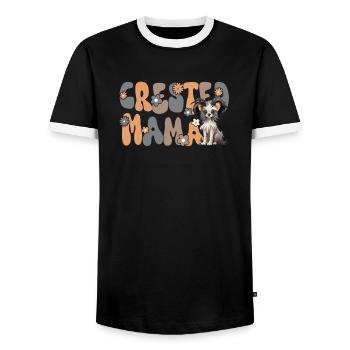 Chinese Crested Dog Groovy Crested Mama - Men's Ringer Shirt - black/white - Front - AI Model Female 172 light (172cm) & AI Model Male 178 light (178cm)