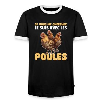If you're looking for me, I'll be with the chickens - Men's Ringer Shirt - black/white - Front - AI Model Female 172 light (172cm) & AI Model Male 178 light (178cm)