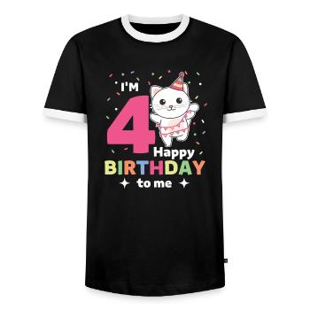 Cat for 4th birthday children four years old - Men's Ringer Shirt - black/white - Front - AI Model Female 172 light (172cm) & AI Model Male 178 light (178cm)