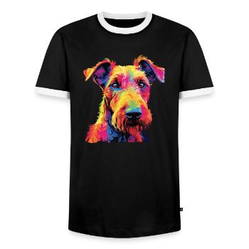 Watercolor Colorful Irish Terrier - Men's Ringer Shirt - black/white - Front - AI Model Female 172 light (172cm) & AI Model Male 178 light (178cm)