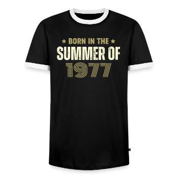 Vintage 1977 Vintage 1977 Birthday Gift - Men's Ringer Shirt - black/white - Front - AI Model Female 172 light (172cm) & AI Model Male 178 light (178cm)