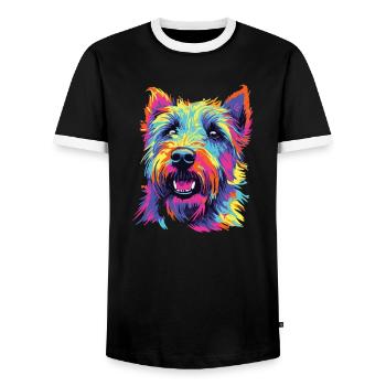 Watercolor Colorful Irish Glen Of Imaal - Men's Ringer Shirt - black/white - Front - AI Model Female 172 light (172cm) & AI Model Male 178 light (178cm)