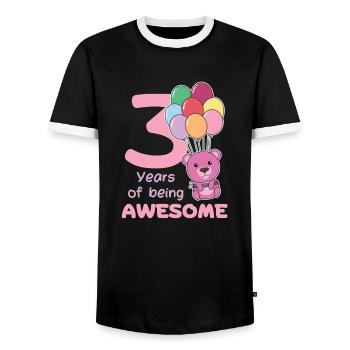 Bear for 3rd birthday children three years old - Men's Ringer Shirt - black/white - Front - AI Model Female 172 light (172cm) & AI Model Male 178 light (178cm)