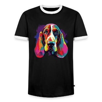 Aquarelle coloré Basset Hound - T-shirt contrasté Homme - noir/blanc - Devant - AI Model Female 172 light (172cm) & AI Model Male 178 light (178cm)