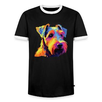 Watercolor Colorful Welsh Terrier - Men's Ringer Shirt - black/white - Front - AI Model Female 172 light (172cm) & AI Model Male 178 light (178cm)
