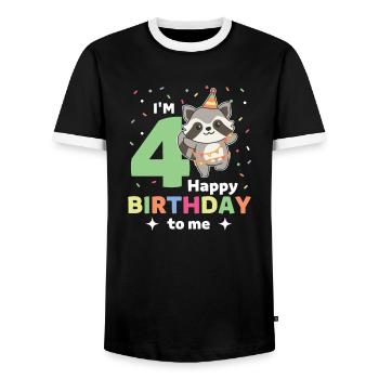 Raccoon 4th birthday kids four years old - Men's Ringer Shirt - black/white - Front - AI Model Female 172 light (172cm) & AI Model Male 178 light (178cm)