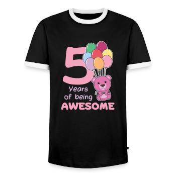 Bear for 5th birthday children five years old - Men's Ringer Shirt - black/white - Front - AI Model Female 172 light (172cm) & AI Model Male 178 light (178cm)