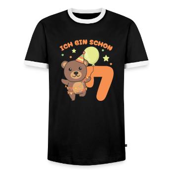 I'm Already 7 Bears Birthday Kids - Men's Ringer Shirt - black/white - Front - AI Model Female 172 light (172cm) & AI Model Male 178 light (178cm)