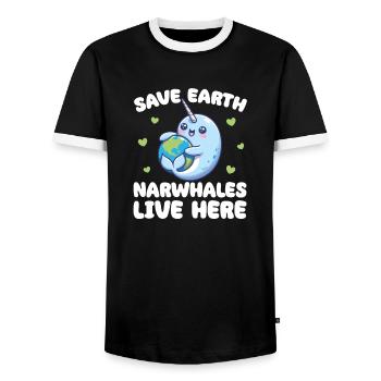 Sauvez la Terre Les narvals vivent ici Jour de la Terre - T-shirt contrasté Homme - noir/blanc - Devant - AI Model Female 172 light (172cm) & AI Model Male 178 light (178cm)