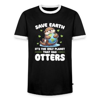Ist der einzige Planet mit Otters Earth Day - Männer Kontrast-T-Shirt - Schwarz/Weiß - Vorne - AI Model Female 172 light (172cm) & AI Model Male 178 light (178cm)