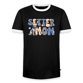 English Blue Setter Groovy Setter Mama - Men's Ringer Shirt - black/white - Front - AI Model Female 172 light (172cm) & AI Model Male 178 light (178cm)