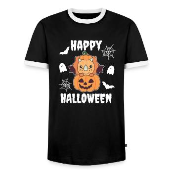 Triceratops Happy Halloween Pumpkin Bat - Men's Ringer Shirt - black/white - Front - AI Model Female 172 light (172cm) & AI Model Male 178 light (178cm)
