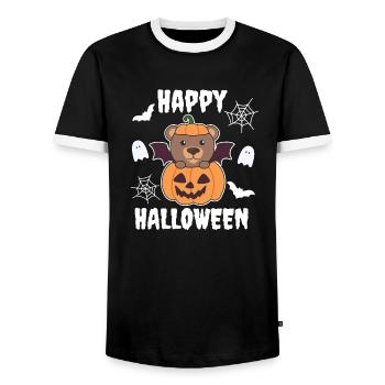 Ours Happy Halloween Citrouille Chauve-souris Costume - T-shirt contrasté Homme - noir/blanc - Devant - AI Model Female 172 light (172cm) & AI Model Male 178 light (178cm)