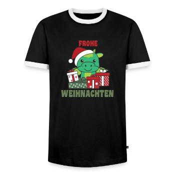 Joyeux Noël Dragon Veille de Noël Dragon - T-shirt contrasté Homme - noir/blanc - Devant - AI Model Female 172 light (172cm) & AI Model Male 178 light (178cm)