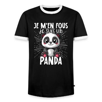 Je m’en fous je suis un panda - sweet panda - T-shirt contrasté Homme - noir/blanc - Devant - AI Model Female 172 light (172cm) & AI Model Male 178 light (178cm)
