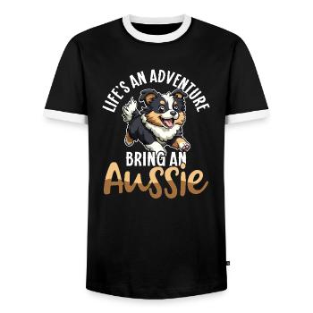 Australian Shepherd Dog Aussie Mom Aussie Dad - Men's Ringer Shirt - black/white - Front - AI Model Female 172 light (172cm) & AI Model Male 178 light (178cm)