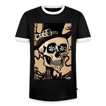 Squelette Skull Flower Steampunk Halloween - T-shirt contrasté Homme - noir/blanc - Devant - AI Model Female 172 light (172cm) & AI Model Male 178 light (178cm)