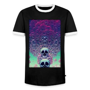 Skull Flowers Rose Cloud - Men's Ringer Shirt - black/white - Front - AI Model Female 172 light (172cm) & AI Model Male 178 light (178cm)