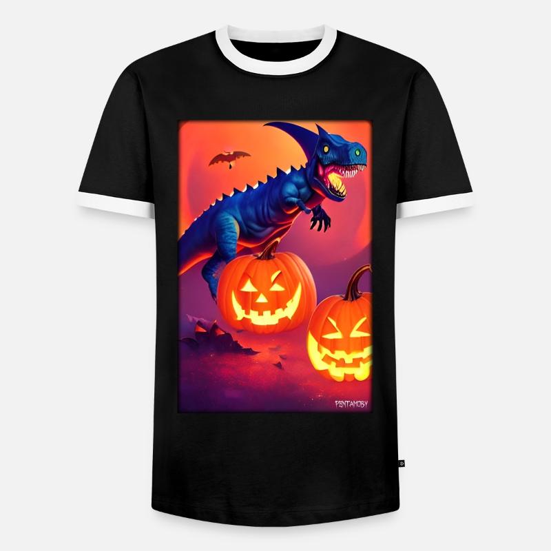 Halloween Dinosaur Pumpkin - Men's Ringer Shirt - black/white