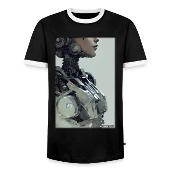 Robot Woman Cyborg Future Machine - Men's Ringer Shirt - black/white - Front - AI Model Female 172 light (172cm) & AI Model Male 178 light (178cm)