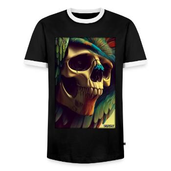 Squelette de plume de perroquet de crâne - T-shirt contrasté Homme - noir/blanc - Devant - AI Model Female 172 light (172cm) & AI Model Male 178 light (178cm)